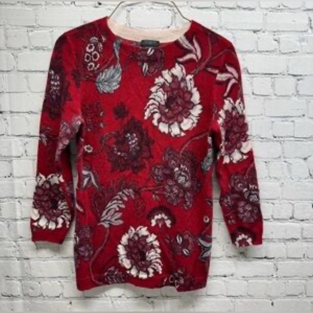 Talbots Red casual Floral Crew Neck Sweater pure cashmere size small